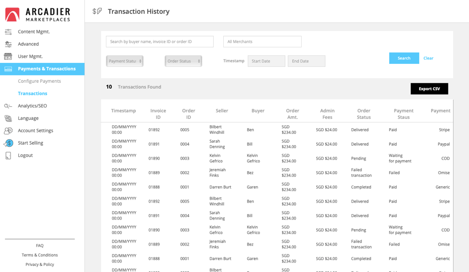 Transaction History Filters